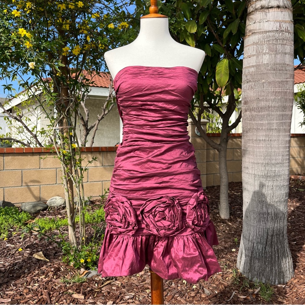 Strapless Ruched Dress with Floral Accents